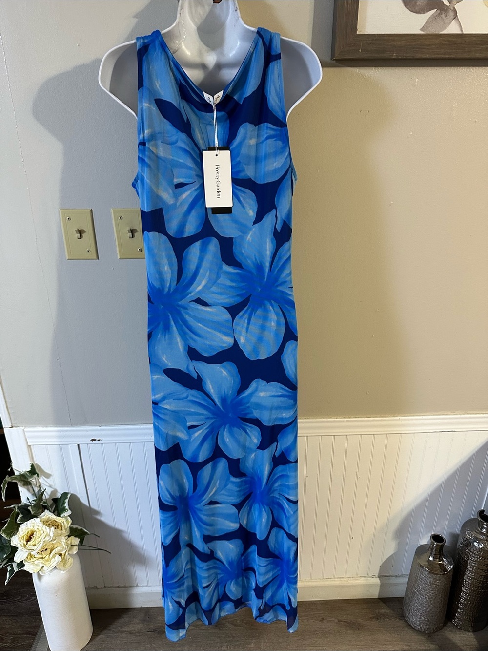 Blue Floral Cowl Neck Maxi Dress - Picture 6 of 6